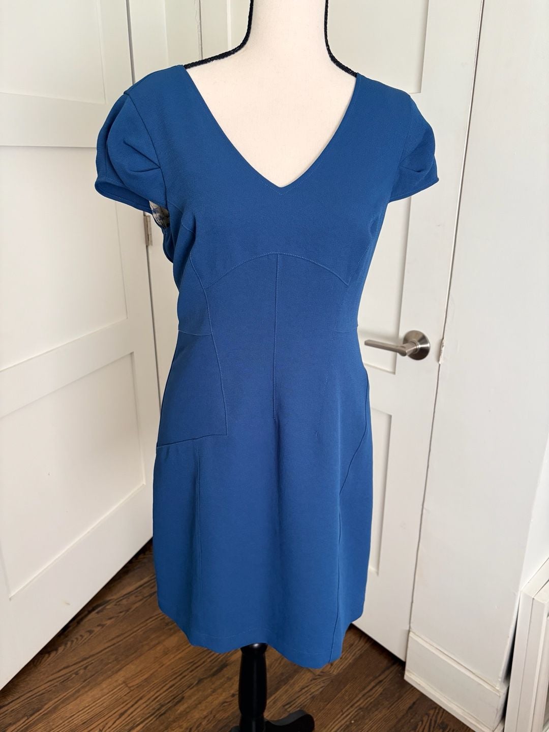 Cotlac Blue Lightweight Cap-Sleeve Sheath Dress Size 1 (Us Small/6)